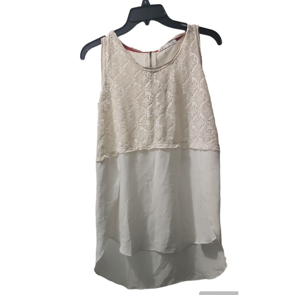 Jolt Lace Tank Top Sleeveless High Low Hem Casual Blouse Cream‎ Size S